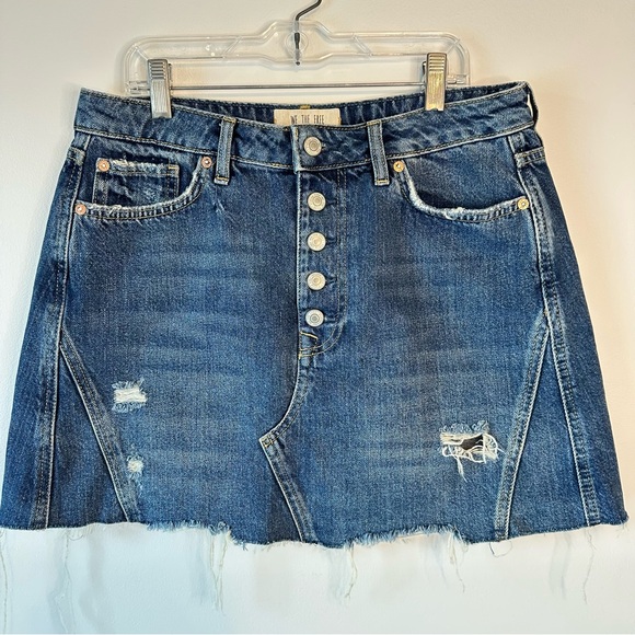 We The Free Dresses & Skirts - We the Free Harvey Blue Denim Mini Skirt Distressed Raw Hem Button Fly, size 31